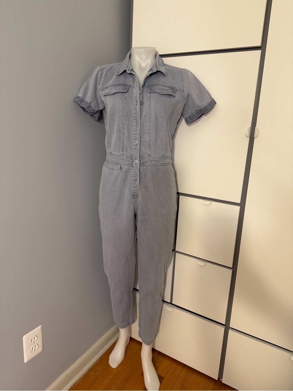 Grey Short-Sleeve Utility Jumpsuit